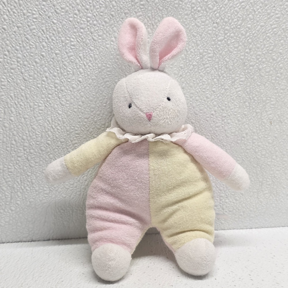 Vintage Soft Dreams Pink Yellow Terrycloth Bunny Rattle Plush